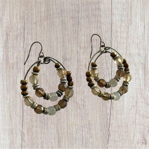 Handcrafted Brown and Silver Beaded Hoop Earrings